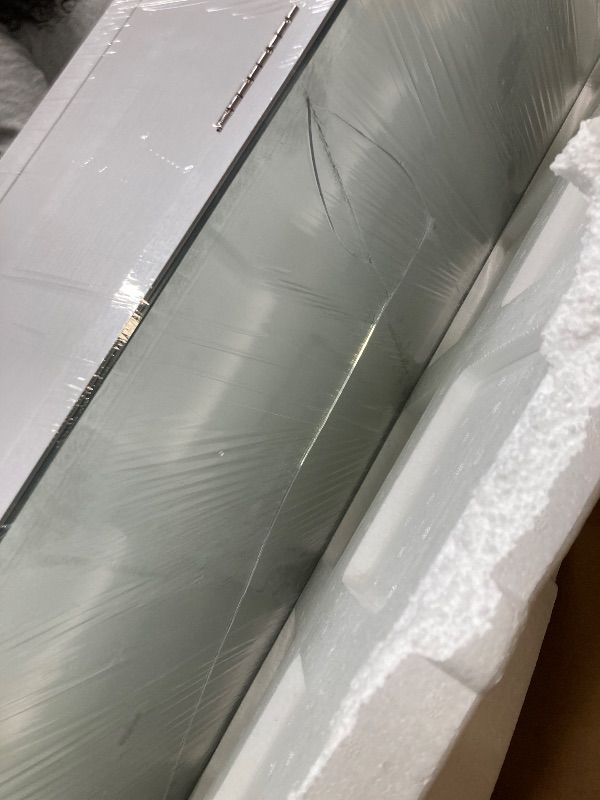 Photo 1 of *Mirror needs replacing* SONGMICS 6 LEDs Lockable Mirror Jewelry Cabinet, 360° Swivel Jewelry Organizer Armoire Standing, Frameless Full-Length Mirror, 3 Storage Shelves, White Surface, Black Lining UJJC007W01