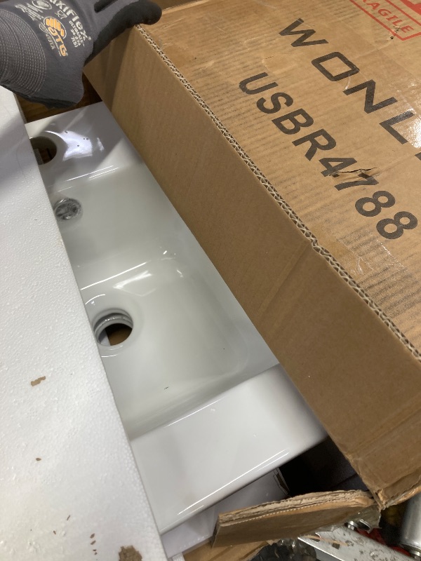 Photo 1 of *Sink only*  wonline 16" Bathroom Vanity Set, Single Small Bathroom Cabinet with Ceramic Sink, Modern White Cabinet Vanity with Faucet & Pop Up Drain