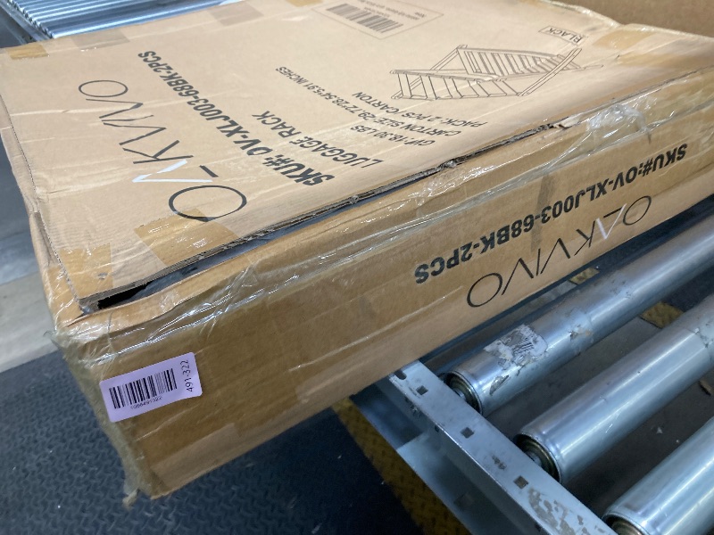 Photo 1 of *Leg split* oakvivo 2 Pack Fully Assembled Black Luggage Racks, Bamboo 26.77" Folding Suitcase Stand for Guest Room with 5 Nylon Straps, Heavy Duty, Upgraded Luggage Rack Holder with Shelf for Bedroom Hotel