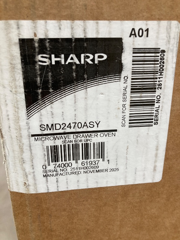 View 6 of *Dirty* SHARP SMD2470ASY Microwave Drawer Oven, 24-inch, 1.2 Cubic Feet, 950 Watt, Concealed Control Panel with Digital LCD Display, Stainless Steel