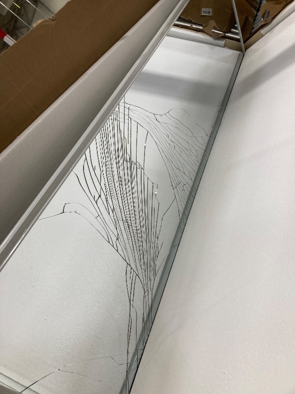 Photo 1 of *1 mirror shattered* 48 in. x 80 in. Mirror White Steel Frame Interior Closet Sliding Door with White Trim and Hardware Kit