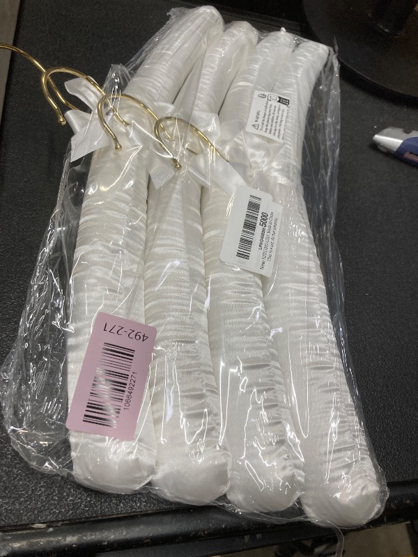 Photo 1 of *Missing 1* Cocomaya 17 Inch Pack of 4 White Extra Large Anti Slip Satin Padded Bridal Wedding Dress Hanger with Gold Hook No Bumps for Dress Coats, Sweaters (White Color/Gold Hook, 4)