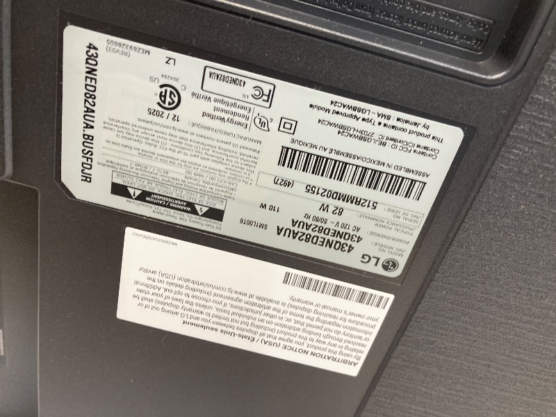 Photo 1 of **PARTS ONLY/NO REFUNDS NO RETURNS***LG 43-Inch Class QNED AI 4K QNED82A Series Smart TV w/AI Sound, HDR10, 4K Super Upscaling, Filmmaker Mode, Wow Orchestra, Alexa Built-in (43QNED82AUA, 2025)
