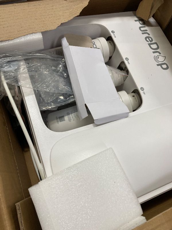 Photo 1 of ***DAMAGED -SELLING AS PARTS ONLY***
 PureDrop PDR-100RO 3-Stage Under Sink Reverse Osmosis Drinking Water Filtration System, 100 GPD Fast Flow Built-in Tank RO Water Filter System, Reduce PFAS