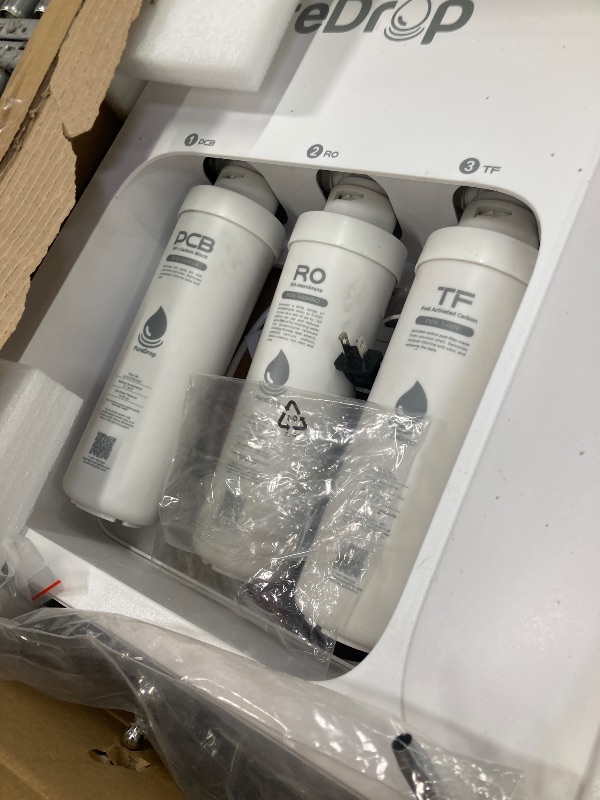 Photo 1 of ***DAMAGED -SELLING AS PARTS ONLY***
 PureDrop PDR-100RO 3-Stage Under Sink Reverse Osmosis Drinking Water Filtration System, 100 GPD Fast Flow Built-in Tank RO Water Filter System, Reduce PFAS