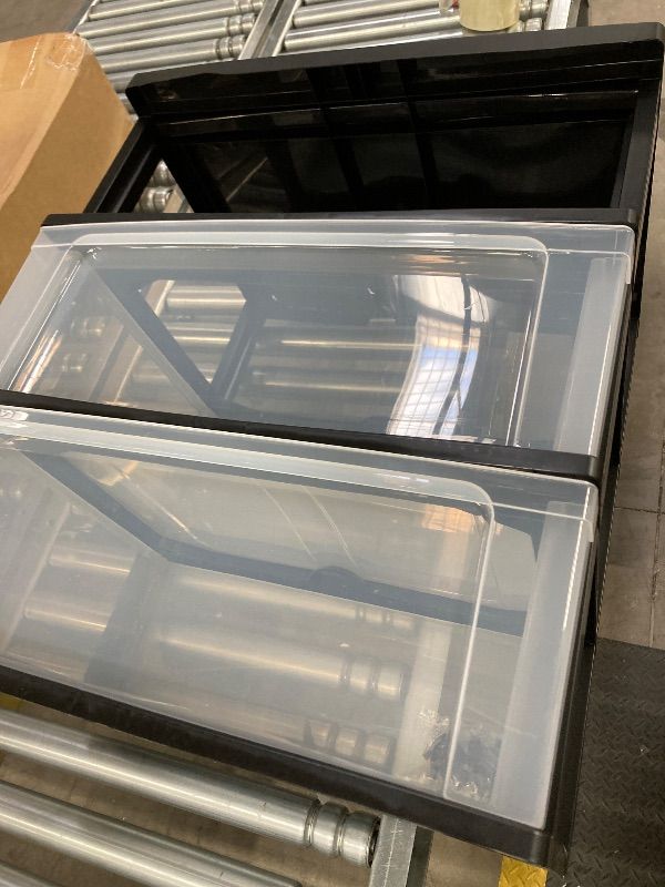 Photo 1 of ***DAMAGE TOP CRACKED & ONE DRAWER MISSING -SELLING AS PARTS ONLY*** IRIS USA Plastic Drawer Storage Organizer Rolling Cart, with Wheels Casters, 2-Drawers, for Art Craft Supplies Bathroom Dorm Bedroom Laundry Room, Wide, Black