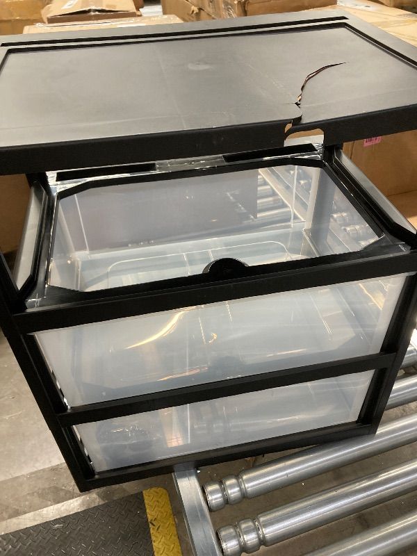 Photo 1 of ***DAMAGE TOP CRACKED & ONE DRAWER MISSING -SELLING AS PARTS ONLY*** IRIS USA Plastic Drawer Storage Organizer Rolling Cart, with Wheels Casters, 2-Drawers, for Art Craft Supplies Bathroom Dorm Bedroom Laundry Room, Wide, Black