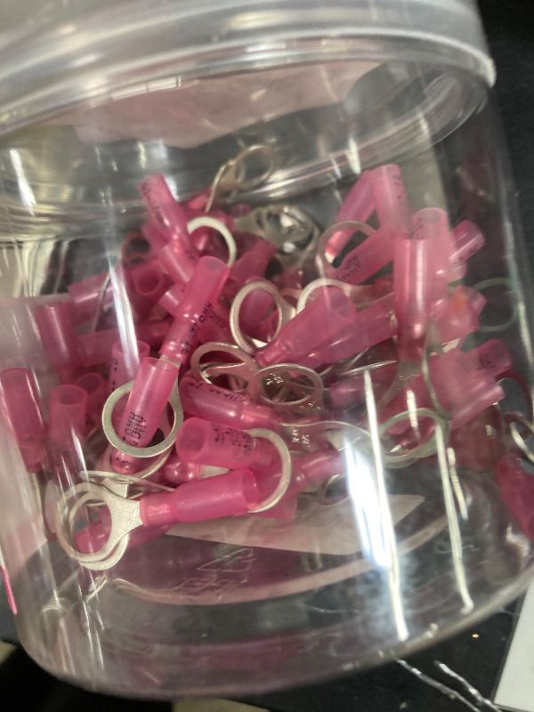 Photo 1 of ***MISSING PIECES -SELLING AS INCOMPLETE*** haisstronica Heat Shrink Ring Terminals 3/8" Marine Grade Wire Connectors Red AWG 22-16 Gauge, Tinned Red Copper 0.7mm Resistant Ring Connectors, Brazed-Seam Insulated Electrical Crimp