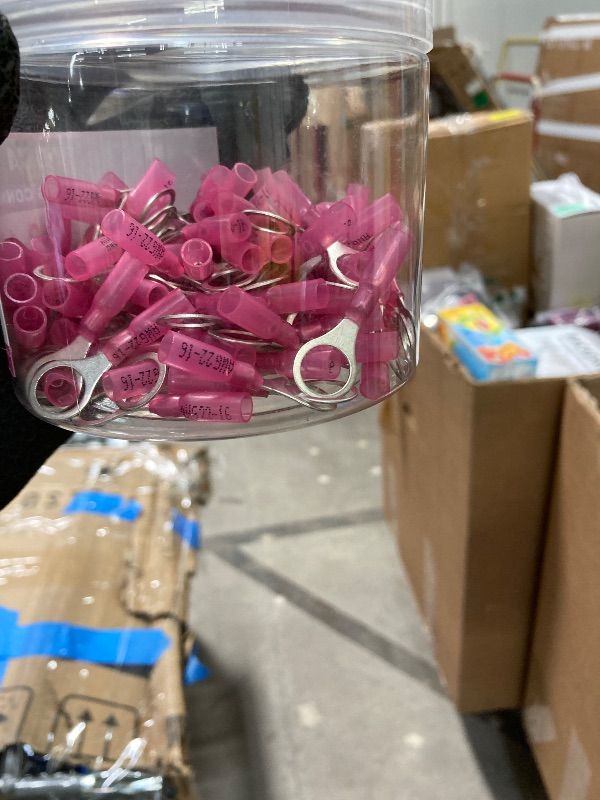 Photo 1 of ***MISSING PIECES -SELLING AS INCOMPLETE*** haisstronica Heat Shrink Ring Terminals 3/8" Marine Grade Wire Connectors Red AWG 22-16 Gauge, Tinned Red Copper 0.7mm Resistant Ring Connectors, Brazed-Seam Insulated Electrical Crimp