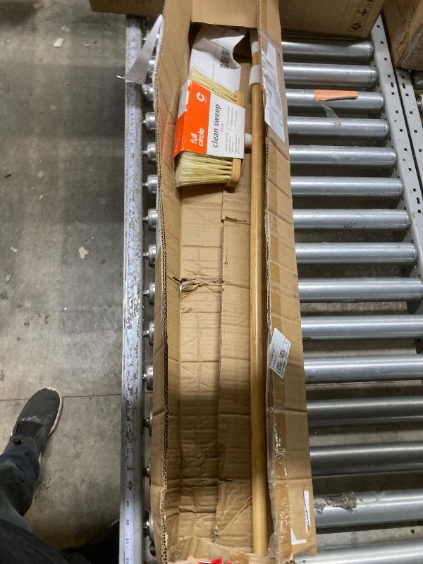 Photo 1 of **Broken**Full Circle Clean Sweep - Bamboo Broom - Angled for Precision in Tight Spaces, with Stiff Flagged Bristles for Indoor & Outdoor Cleaning - Ideal for Pet Hair, Kitchen, Hardwood, and Garage, White