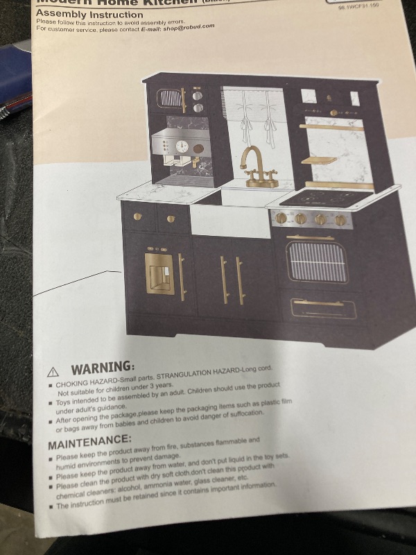 Photo 1 of ***DAMAGED -MISSING PARTS ***SELLING AS REPLACEMENT PARTS ONLY*** GREAT FOR DIY PROJECTS, CRAFTS OR WOOD REUSE.
PARTS ONLY*** 
ROBOTIME Wooden Play Kitchen for Toddlers and Kids, Toy Kitchen Set with Ice Maker and Coffee Machine, Realistic Toddler Kitchen