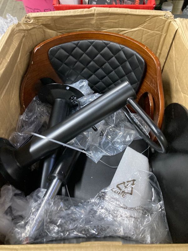 Photo 1 of ***DAMAGED -SELLING AS IS*** VECELO Bar Stools Set of 2, Kitchen Island Stools with Bentwood Back, Arm & Footrest, Counter Height Stools PU Leather Adjustable Height, Swivel Bar Chairs for Club Pub Dining Room, Black   ***SOME SCUFFS/SCRATCHES, BOX RIPPED