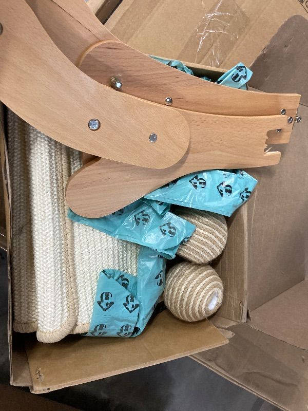 Photo 1 of **PARTS ONLY**RizzQi Sisal Cat Scratcher Bed with 3 Toy Balls for Indoor Cats, Durable Wooden 3-in-1 Hammock Lounge & Scratch Pad - Modern Furniture for Large Cats, Scratching Post Lounger