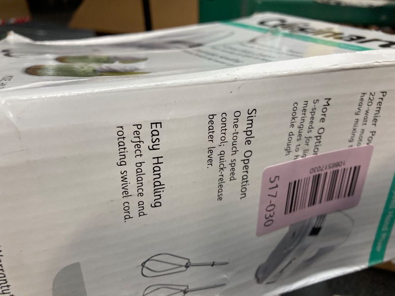 Photo 1 of ***MISSING BEATERS -SELLING AS INCOMPLETE*** Cuisinart Power Advantage 5-Speed Hand Mixer, 220W-Motor Hand Blender Electric Mixer with 5 Speed Settings, Extra-Long Dishwasher-Safe Beaters, 60-Inch Swivel Cord, HM-50, White