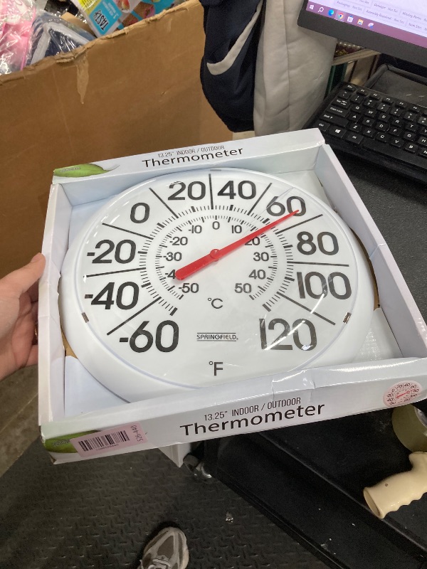 Photo 1 of ***FRONT COVER CRACKED***Springfield Indoor Outdoor Big and Bold Thermometer with Mounting Bracket, Easy to Read Numbers for Patio, Pool, and Indoor Areas, 13.25-Inch, White***FRONT COVER CRACKED***
