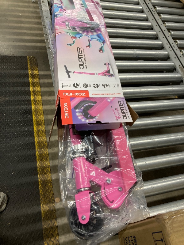 Photo 1 of ***DAMAGE -SELLING AS IS PARTS ONLY*** Jetson Scooters - Jupiter Kick Scooter (Pink) - Collapsible Portable Kids Push Scooter - Lightweight Folding Design with High Visibility RGB Light Up LEDs on Stem, Wheels, and Deck