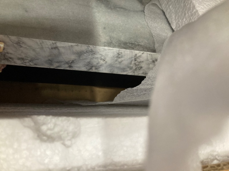 Photo 1 of ** table only** Merax Modern Style 6-Person Dining Table Set with 4 Chairs & a Bench, Marbled Veneers Tabletop and V-Shaped Table Legs, White