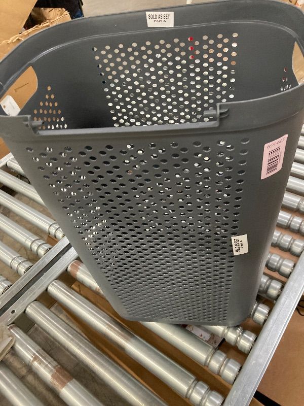 Photo 1 of **MISSING LID**Mind Reader Slim Laundry Hamper with Lid, 60L Clothes Basket, Ventilated Plastic, Gray