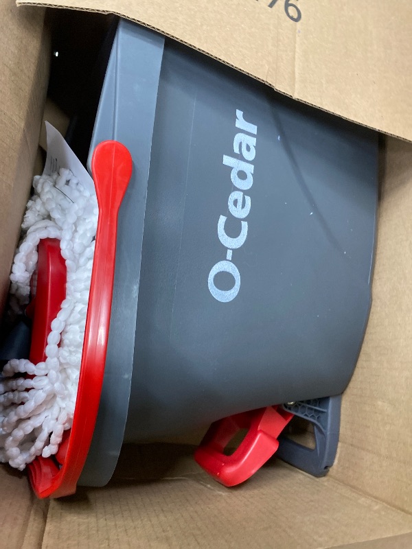 Photo 1 of ***MOP HANDLE MISSING***O-Cedar EasyWring Microfiber Spin Mop, Bucket Floor Cleaning System, Red, Gray, Standard***MOP HANDLE MISSING***