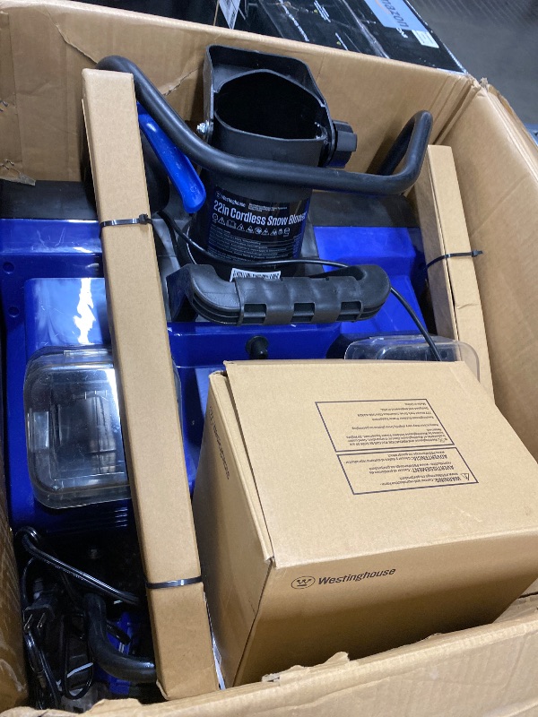 Photo 1 of ***CLEAR ACRYLIC COVERS CRACKED SOME SCUFFS/SCRATCHES, SELLING AS IS*** Westinghouse WSnow22 48V Cordless Snow Blower 22 Inch Kit, Steel Auger, LED Lights, 1600W Brushless Motor, 25ft Throwing Distance, Plows 840lbs/min, Compatible with Snow Joe Batteries