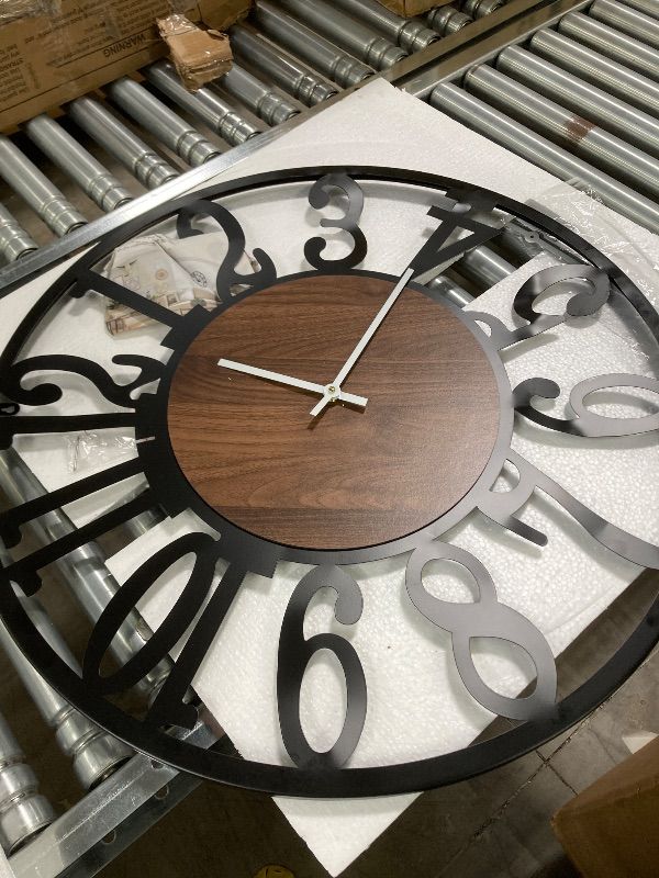 Photo 1 of ***DAMAGE -SELLING AS IS*** Mee 2ou 30 Inch Large Metal Wall Clock with Voice and Light Sensor Night Light, Glow in The Dark Non-Ticking Silent Battery Operated Decorative Oversized Wall Clock for Bedroom Living Room Decor ***NUMBERS BENT SLIGHTLY, BOX R