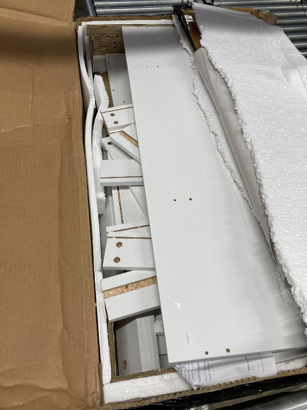 Photo 1 of ***broken ***VASAGLE Kailyn Collection - Vanity Desk with Mirror and 9 LED Bulbs, Vanity Makeup Table with Power Outlets, Dressing Table with 9 Drawers, for Bedroom, Cloud White URDT141WB01S