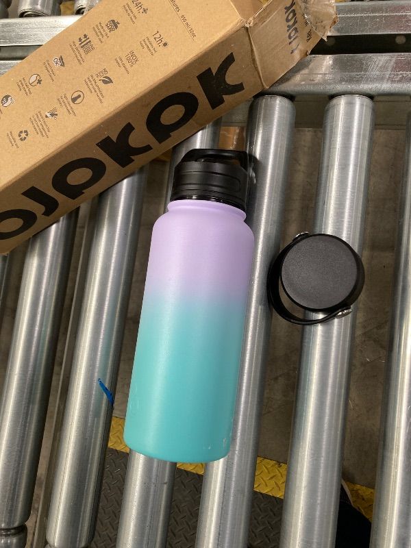 View 2 of ***MISSING ONE LID -SELLING AS IS*** BJPKPK Insulated Water Bottles with Straw Lid, 32oz Metal Large Water Bottle with 2 Lids, Reusable Leak Proof BPA Free Thermo, Stainless Steel Tumblers for Sports, Gym, Travel-Lavender Green