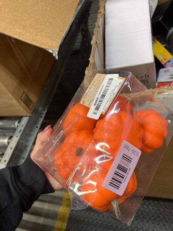 Photo 1 of 10Pcs Fake Pumpkins Fall Thanksgiving Decorations,Orange Plastic Pumpkins Home Decor, Artificial Mini Pumpkin for Decorating Autumn Harvest Outdoor Indoor Fall Decor Centerpiece Table Decorations