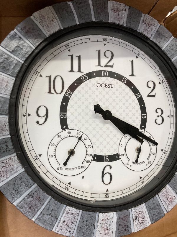 View 3 of **PARTS ONLY**OCEST 18inch Large Indoor Outdoor Clock Illuminated Wall Clock with Thermometer Hygrometer & Night Light Waterproof Battery Operated Silent Non-Ticking Wall Clocks Decor for Patio Pool Porch Bathroom