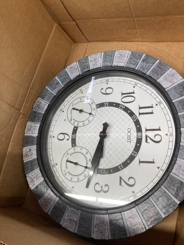 View 2 of **PARTS ONLY**OCEST 18inch Large Indoor Outdoor Clock Illuminated Wall Clock with Thermometer Hygrometer & Night Light Waterproof Battery Operated Silent Non-Ticking Wall Clocks Decor for Patio Pool Porch Bathroom