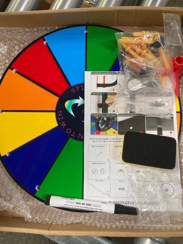 Photo 1 of ***MISSING PARTS*** LRMBKM 12 Slots Prize Wheel,12 Inch Prizes Spinner with Stand and Heavy Duty Base,Ruleta De Premios,Spin The Wheel for Fortune Spinning Game Carnival & Engaging Home Parties,Tradeshow.