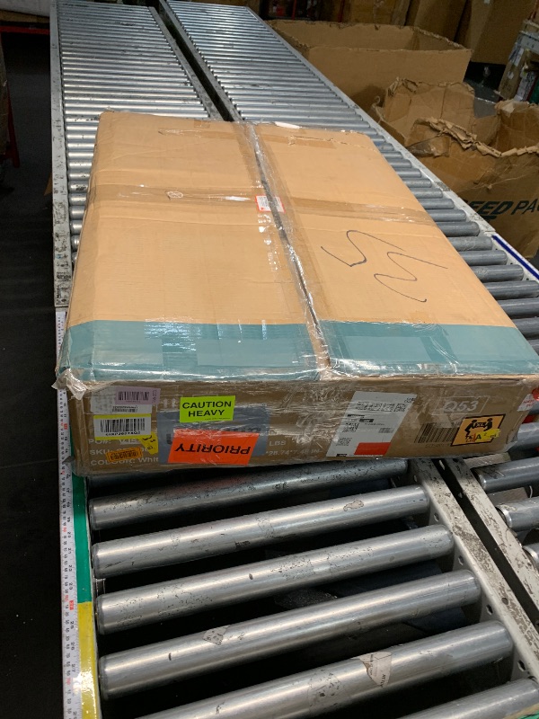 Photo 1 of ***MISSING HARDWARE*** Sweetcrispy Vanity Desk with 35.4" LED Mirror and Lights, Makeup Vanity Table with Charging Station (2AC/USB/C), 2 Drawers & Large Cabinet, 3 Lighting Color Adjustable, Modern Dressing Table, White