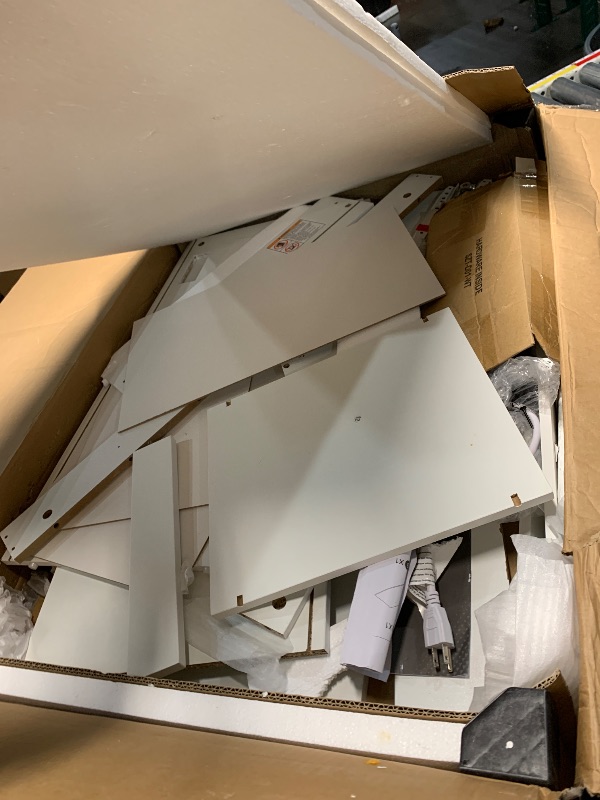 Photo 1 of ***MISSING HARDWARE*** Sweetcrispy Vanity Desk with 35.4" LED Mirror and Lights, Makeup Vanity Table with Charging Station (2AC/USB/C), 2 Drawers & Large Cabinet, 3 Lighting Color Adjustable, Modern Dressing Table, White