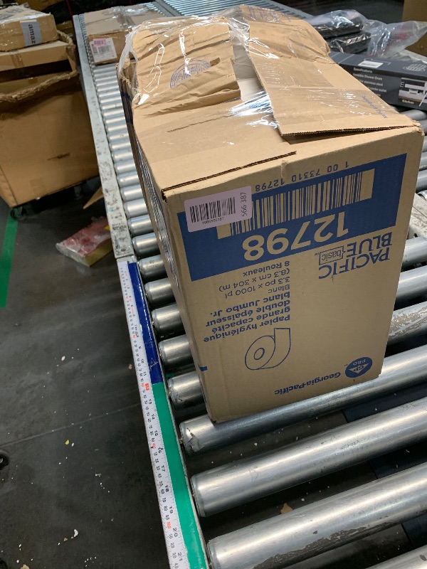Photo 1 of ***DAMAGED** Georgia-Pacific Pacific Blue Basic 2-Ply Jumbo Jr. 9" Toilet Paper by GP PRO (Georgia-Pacific), 12798, 1,000 Linear Feet per Roll, 8 Rolls Per Case
