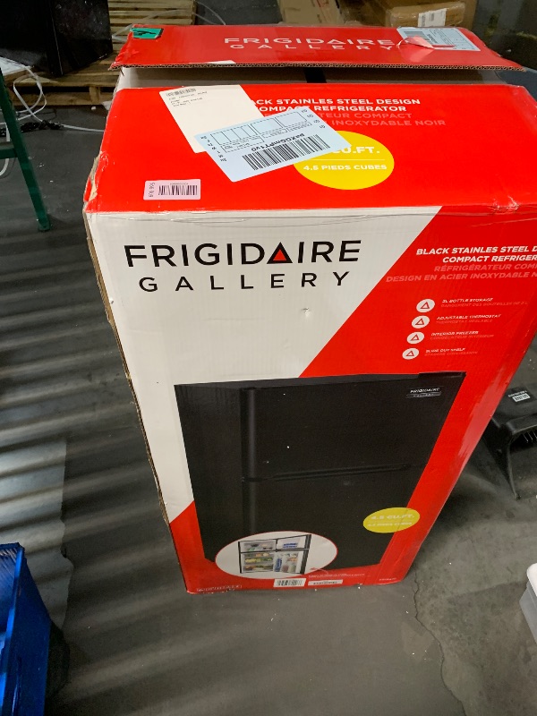 Photo 1 of ***MISSING POWER CORD/UNABLE TO TEST**

FRIGIDAIRE 2 Door Refrigerator/Freezer, 4.6 cu ft, Black Stainless Steel, Gunmetal