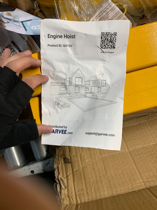 Photo 1 of ***MISSING HARDWARE**

2-Ton Folding Engine Hoist Cherry Picker 4400 Lb Capacity Hydraulic Shop Crane with Telescoping Boom 6 Caster Wheels for Automotive Repair Garage Use Includes Hitch and Storage Stand Yellow