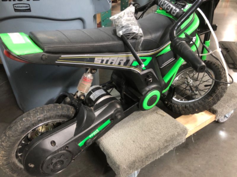 Photo 1 of ***DAMAGED, SEE PHOTOS*** ELEMARA Electric Motorcycle, 350W Eelectric Dirt Bike for Kids, 15.5 mph & 150lb Max, w/Music & Bluetooth, Chain-Driven Motor,Twist-Grip Throttle & Hand-Operated Rear Brake,12" Air-Filled Tires-Green