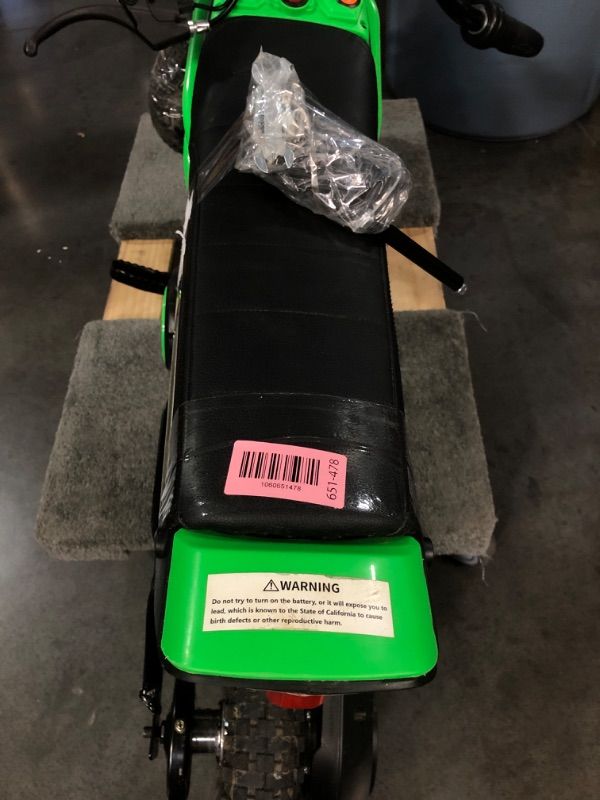 Photo 1 of ***DAMAGED, SEE PHOTOS*** ELEMARA Electric Motorcycle, 350W Eelectric Dirt Bike for Kids, 15.5 mph & 150lb Max, w/Music & Bluetooth, Chain-Driven Motor,Twist-Grip Throttle & Hand-Operated Rear Brake,12" Air-Filled Tires-Green