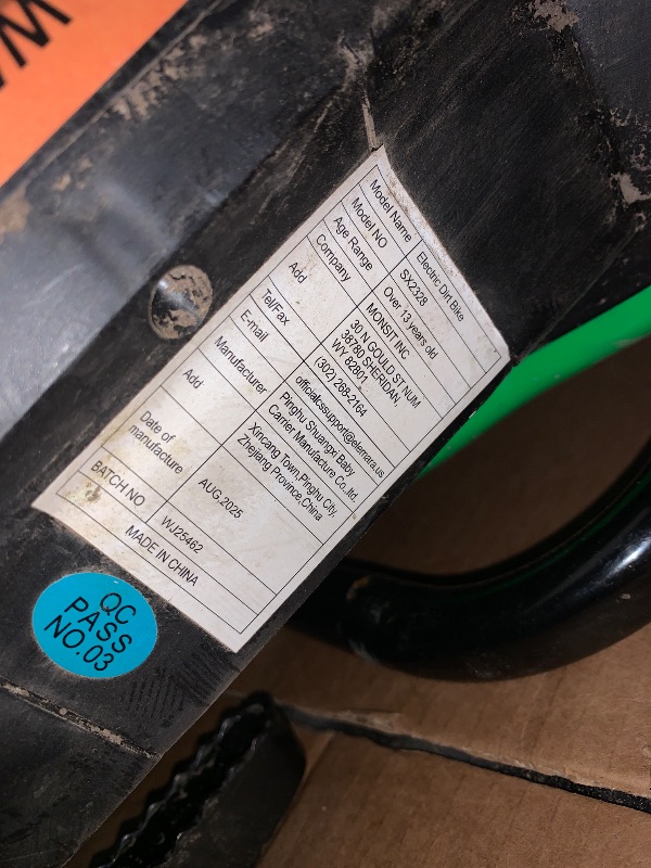 Photo 1 of ***DAMAGED, SEE PHOTOS*** ELEMARA Electric Motorcycle, 350W Eelectric Dirt Bike for Kids, 15.5 mph & 150lb Max, w/Music & Bluetooth, Chain-Driven Motor,Twist-Grip Throttle & Hand-Operated Rear Brake,12" Air-Filled Tires-Green