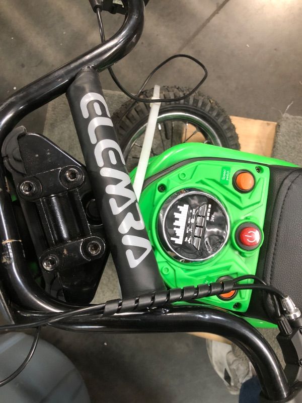Photo 1 of ***DAMAGED, SEE PHOTOS*** ELEMARA Electric Motorcycle, 350W Eelectric Dirt Bike for Kids, 15.5 mph & 150lb Max, w/Music & Bluetooth, Chain-Driven Motor,Twist-Grip Throttle & Hand-Operated Rear Brake,12" Air-Filled Tires-Green