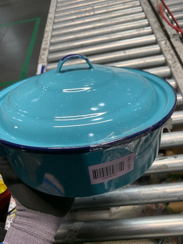 Photo 1 of ***DAMAGED, SEE PHOTOS*** 5-Quart Casserole Dish with Lid, Durable Enamel Steel, Oven & Induction Safe Casserole Dishware - Hispanic Dutch Oven for Arroz Con Pollo, Stews, Large Family Meals (Turquoise Blue)