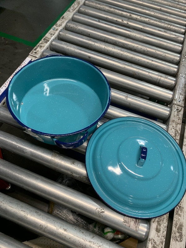Photo 1 of ***DAMAGED, SEE PHOTOS*** 5-Quart Casserole Dish with Lid, Durable Enamel Steel, Oven & Induction Safe Casserole Dishware - Hispanic Dutch Oven for Arroz Con Pollo, Stews, Large Family Meals (Turquoise Blue)