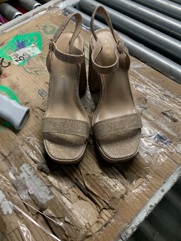 Photo 1 of ***(HEAVILY USED/ MINOR DAMAGE)***DREAM PAIRS Heels for Women Block Chunky Platform High Heels Open Toe Fashion Wedding Party Evening Prom Dance Ankle Strap Dress Pump Sandals Shoes,Size 8,Gold-Glitter