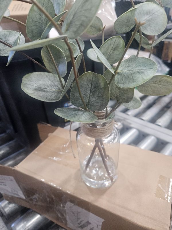 Photo 1 of **GLASS BASE**DILATATA Artificial Eucalyptus Stems in Woven Basket Planter, 11" Fake Plant Eucalyptus Leaves with White Seeds Faux Potted Plant Greenery for Table Centerpiece Office Indoor Home Decor