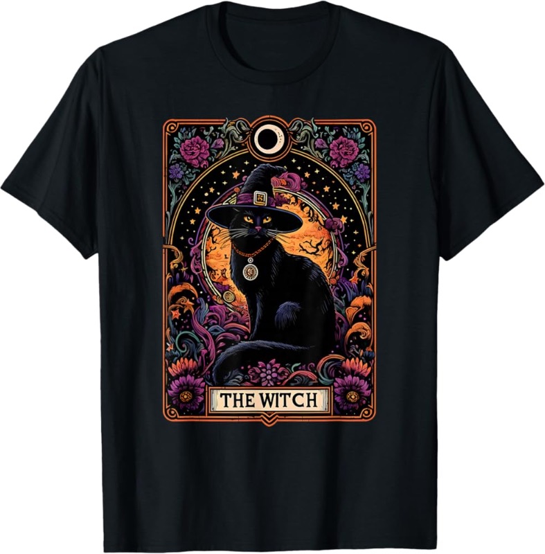 Photo 1 of ***STOCK PHOTO FOR REFERENCE ONLY***The Witch Cat Tarot Card Halloween Vintage Gothic T-Shirt