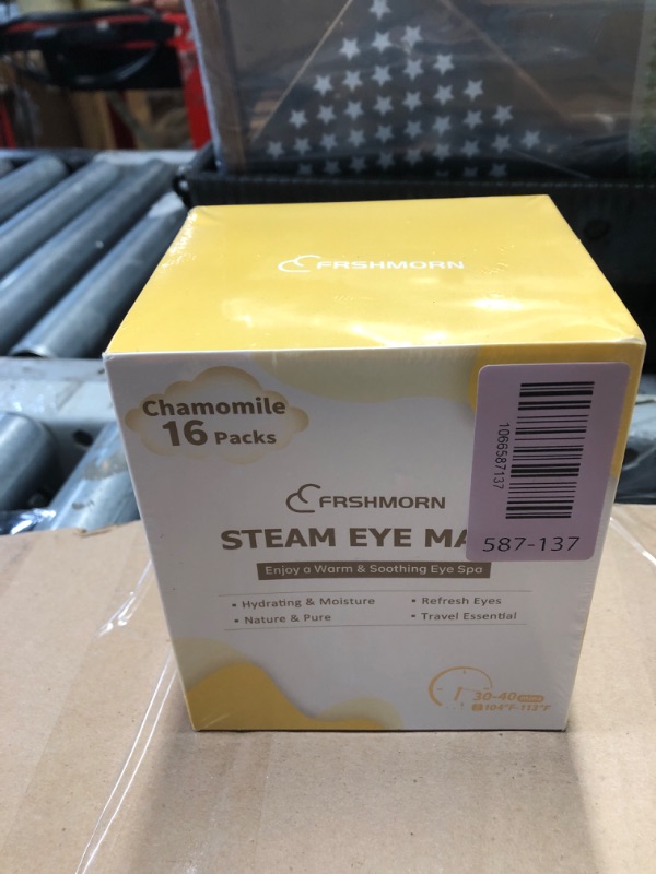 Photo 1 of ***FACTORY SEALED***FRSHMORN 16 Packs Steam Eye Mask, Heated Eye Mask for Sleeping, Warm Compress for Eyes, Self Heating Disposal Steam Mask for Home Sleep, Office, Spa, Travel Essentials Stocking Stuffers (Chamomile)