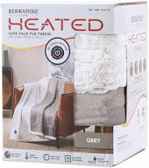 Photo 1 of ***STOCK PHOTO FOR REFERENCE ONLY*** Berkshire Life Heated Throw - 50 in X 60 in Electric Blanket - EZ Touch Button - 4 Heat Settings - Machine Washable - Extra Long Cord - Reversable White Luxe Faux Fur to Color - Dark Grey