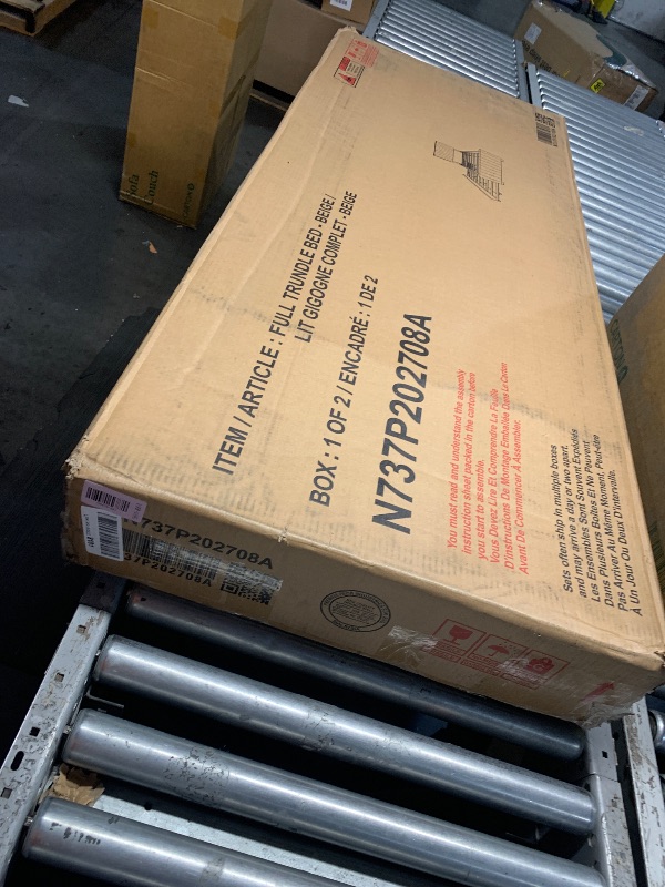 Photo 1 of ***PARTIAL SET BOX 1 OF 2 ONLY***
 Merax Full Size Bed with Trundle, Velvet Upholstered Platform Bed Frame, No Box Spring Needed, Wood Slat Support, Modern Luxury Bedroom Furniture for Small Space, Beige