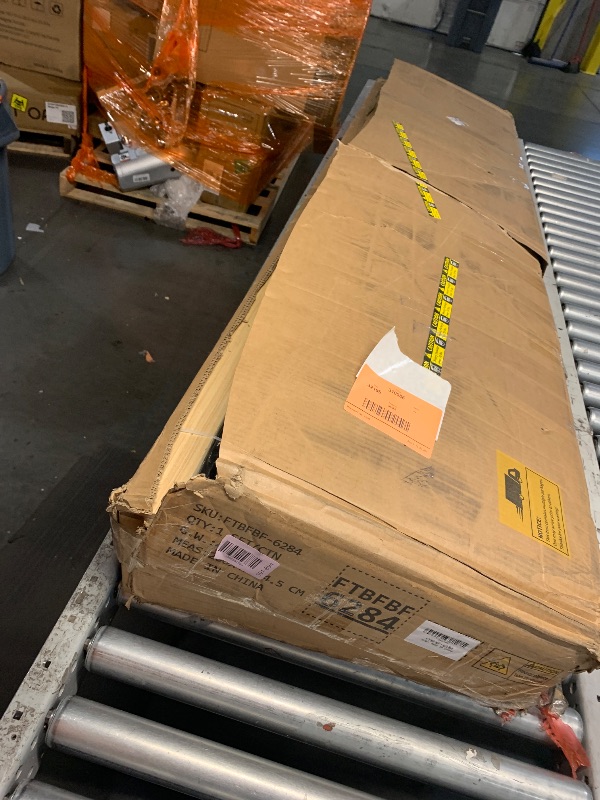 Photo 1 of ***PARTIAL SET Box 1 of 2***
Furnulem Twin Size Bed Frame with Charging Station and LED Lights, Platform Bed with Metal Slats, Grey Upholstered Headboard with 2-Tier Storage Shelves, No Box Spring Needed