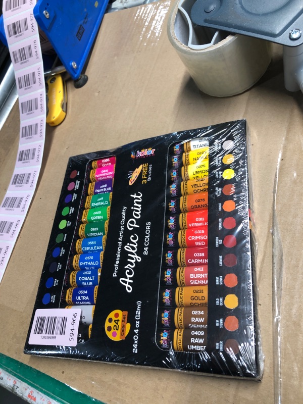 Photo 1 of ***FACTORY SEALED***Acrylic Paint Set Canvas Art Paints 24 Colors Perfect Paint Finish (0.41oz,12 ml) With 3 Brushes - Painting Canvas, Paper, Wood, Rock, MDF, Ceramic & Fabric